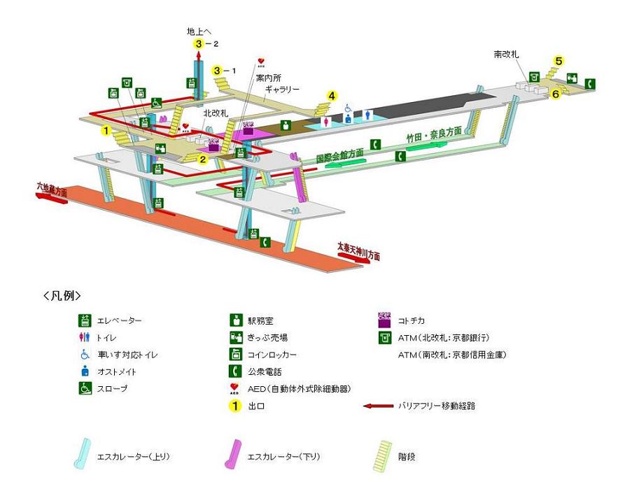烏丸御池駅地下一階ギャラリー構内図