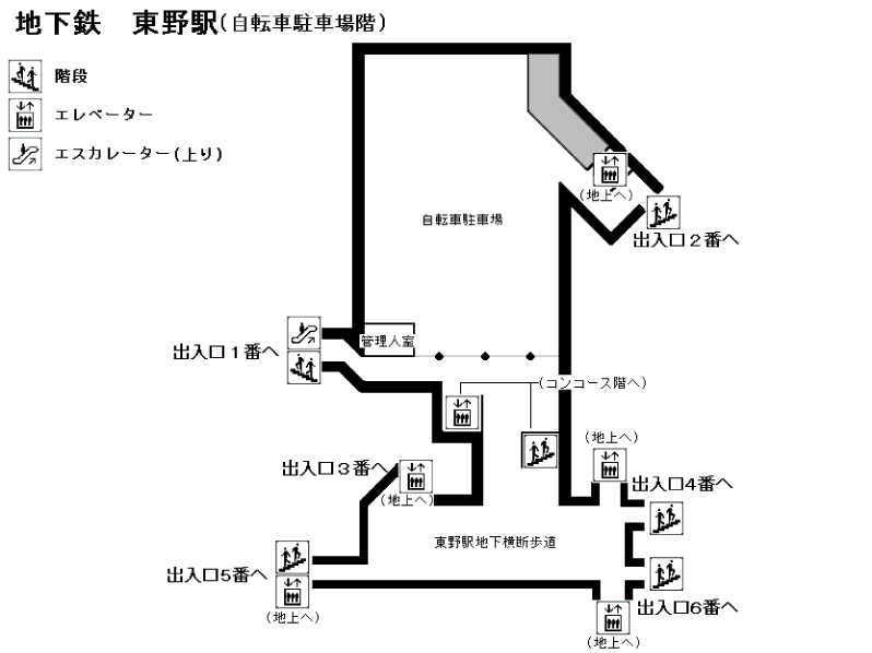 東野駅自転車駐輪場階駅構内図