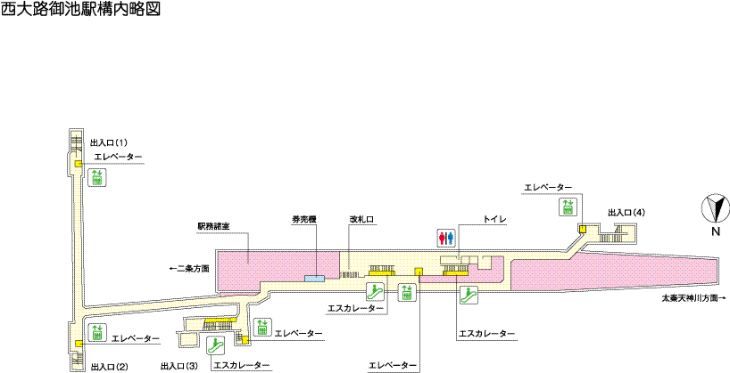西大路御池駅構内図