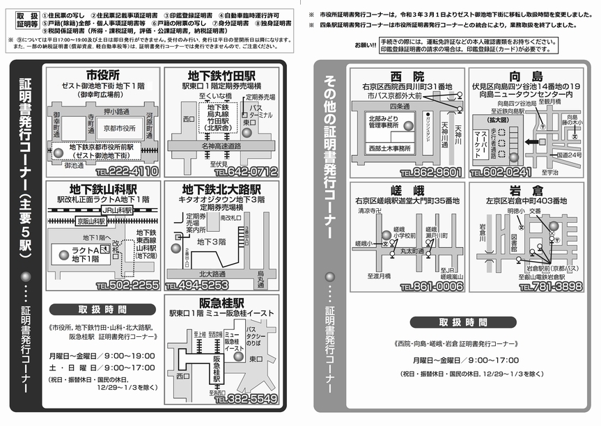 京都市 証明書発行コーナー地図