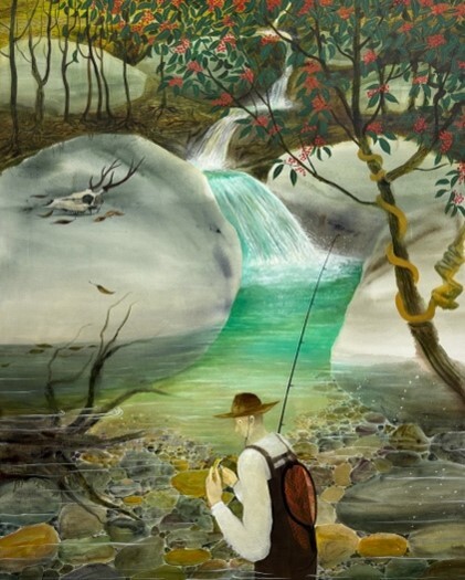 Taichi Nakamura, char fishing, 2025　oil,acrylic on cotton, 1620x1300 mm.　<参考作品画像>
