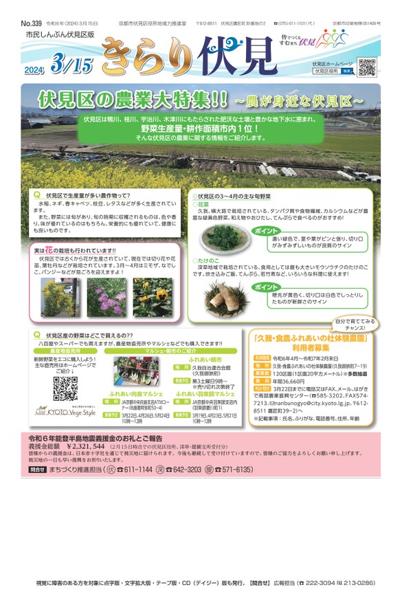 市民しんぶん伏見区版「きらり伏見」令和6年3月15日号