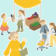 買い物をするまちの人々