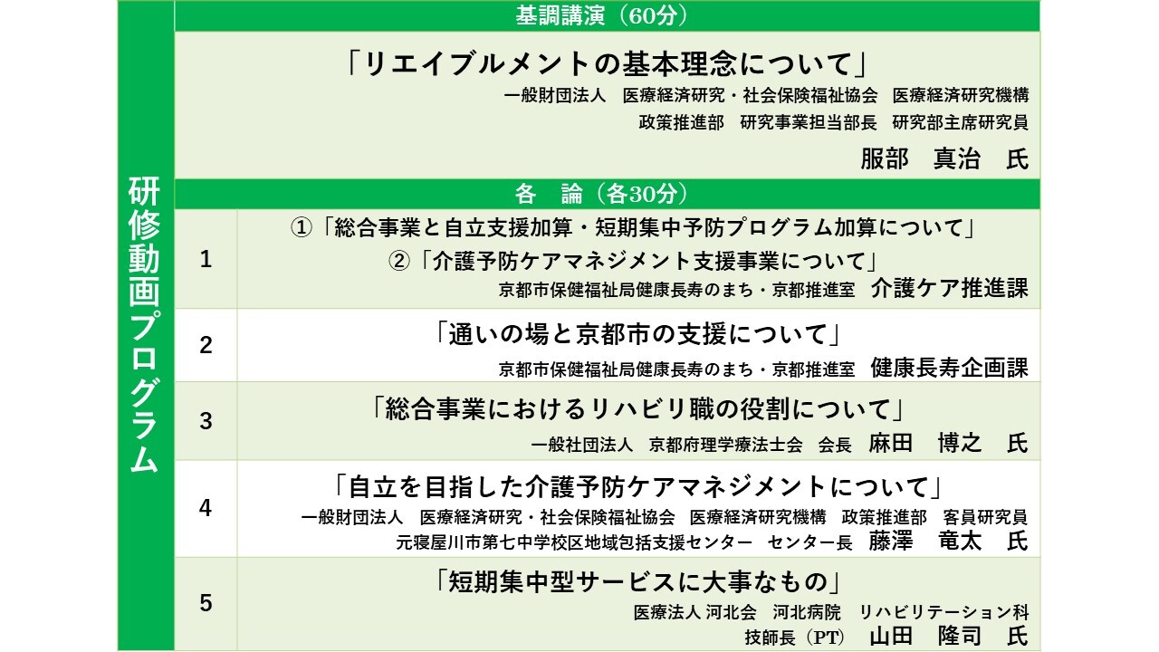 オンデマンド研修のプログラムです