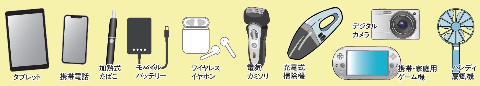 充電式電池が使用されている電化製品の例