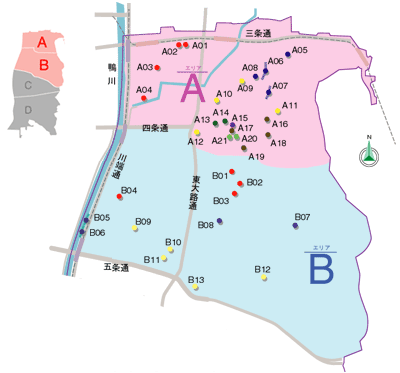東山区区民の誇りの木の地図