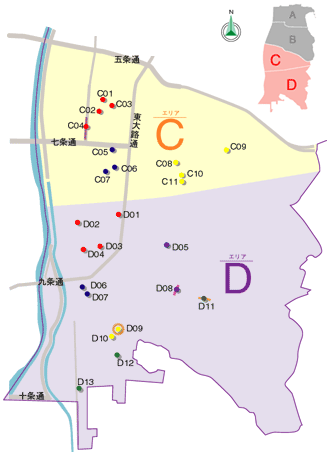東山区区民の誇りの木の地図