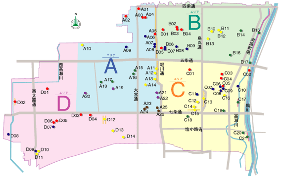 下京区区民の誇りの木の地図