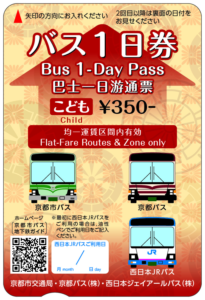 京都市交通局：バス1日券 （令和5年9月末で発売停止、令和6年3月末で利用停止）