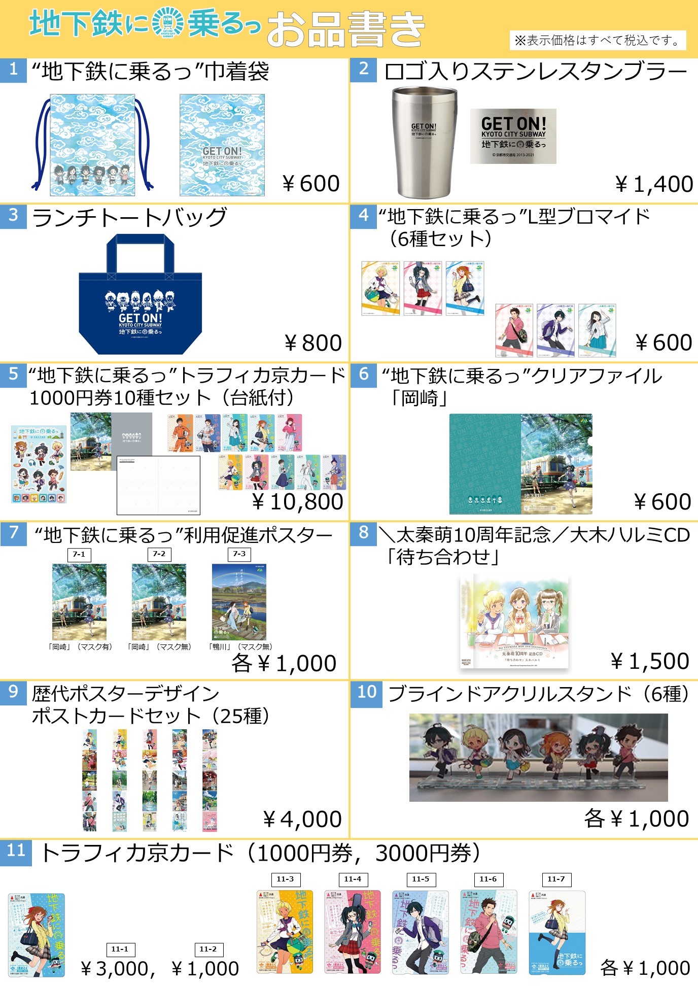 【おまけ付き】地下鉄に乗るっ クリアファイル 6点セット 京都市交通局 賀茂川