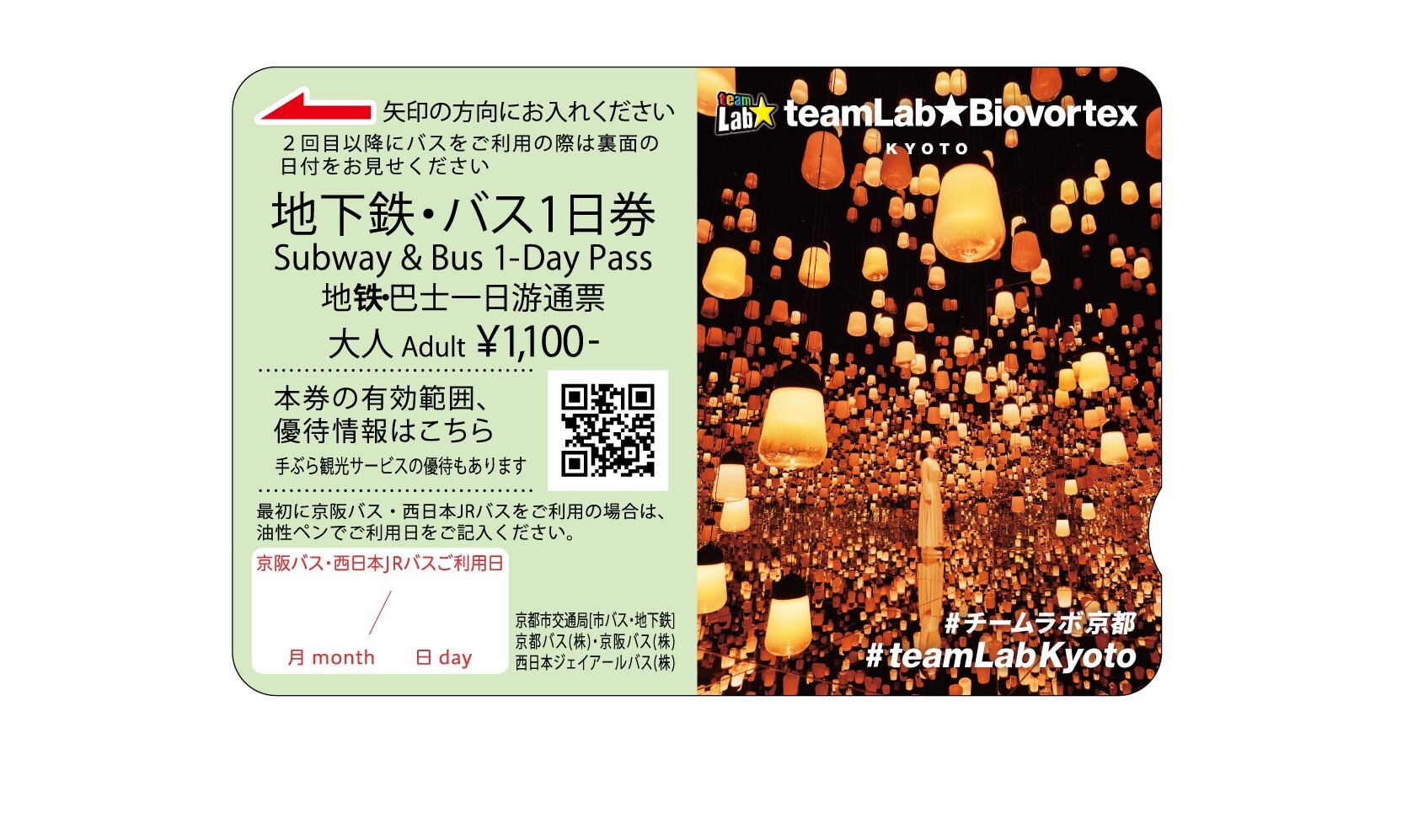 限定デザインの「地下鉄・バス1日券」の券面画像