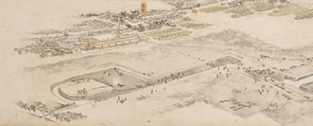 河田小龍（筆）「河東工場全図」（1889年末頃）