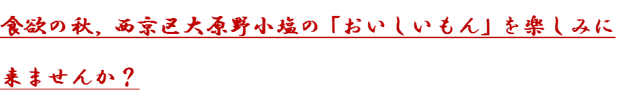 食欲の秋，西京区大原野のおいしいもんを楽しみに来ませんか？