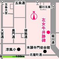 左女牛井跡碑の所在地図