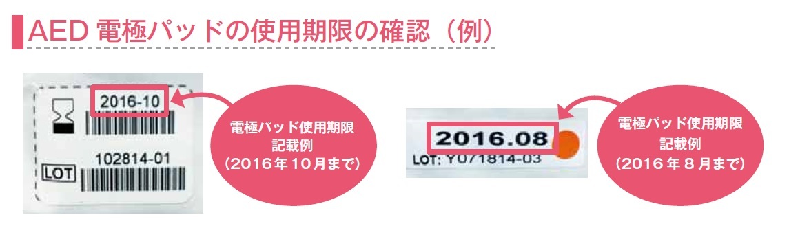 AED電極パッドの使用期限の確認例
