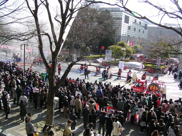 訓練を見学するクラブ員たち