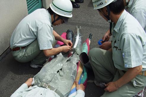 自衛消防隊による救護訓練