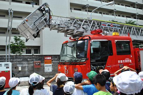 大型はしご車の訓練見学