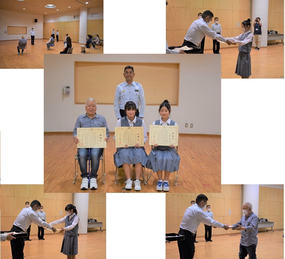 贈呈式と集合写真の様子