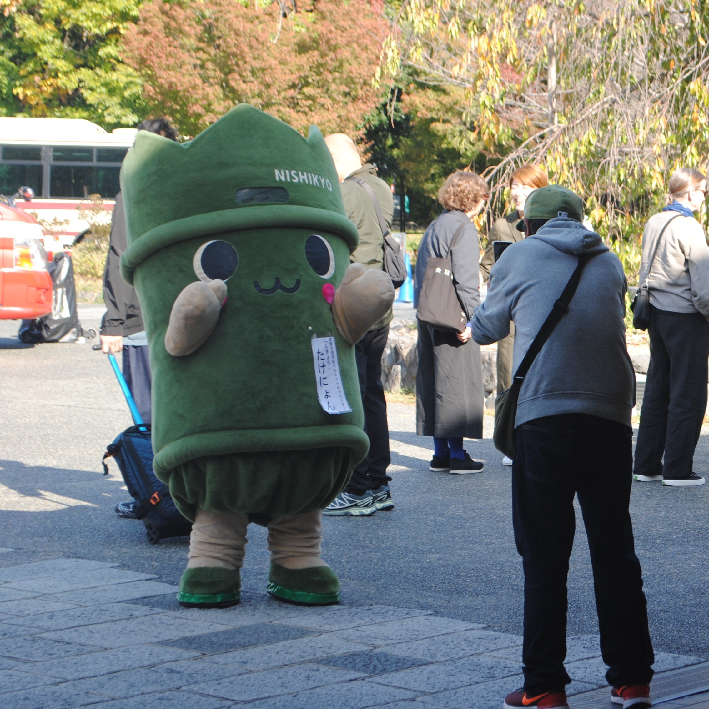写真撮影でポーズするたけにょん