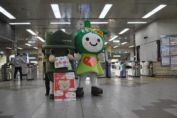 たけにょんとエコちゃんも「みんなで火災から大切な命を守りましょう！」と、お願いしました。