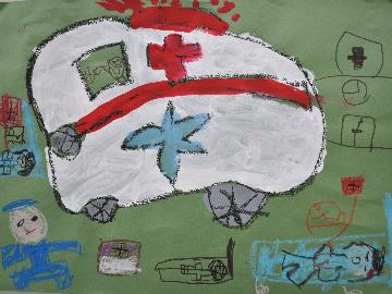 「救急車の絵」京北救急隊