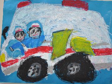 「救急車の絵」梅津救急隊