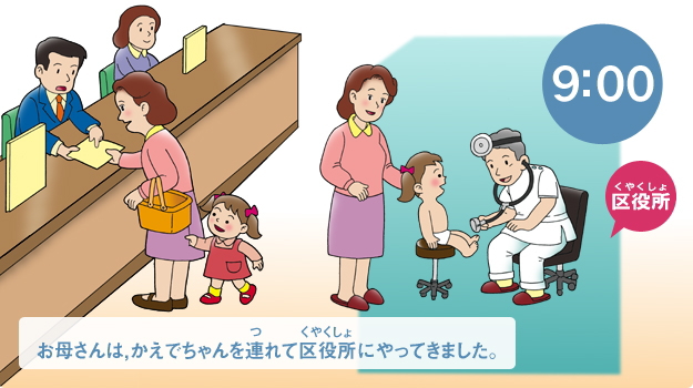 お母さんは、かえでちゃんを連れて区役所にやってきました。
