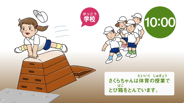 さくらちゃんは体育の授業でとび箱をとんでいます。