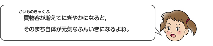 買物客が増えてにぎやかになると、そのまち自体が元気なふんいきになるよね。