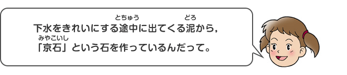 下水をきれいにする途中に出てくる泥から、「京石（みやこいし）」という石を作るんだって。