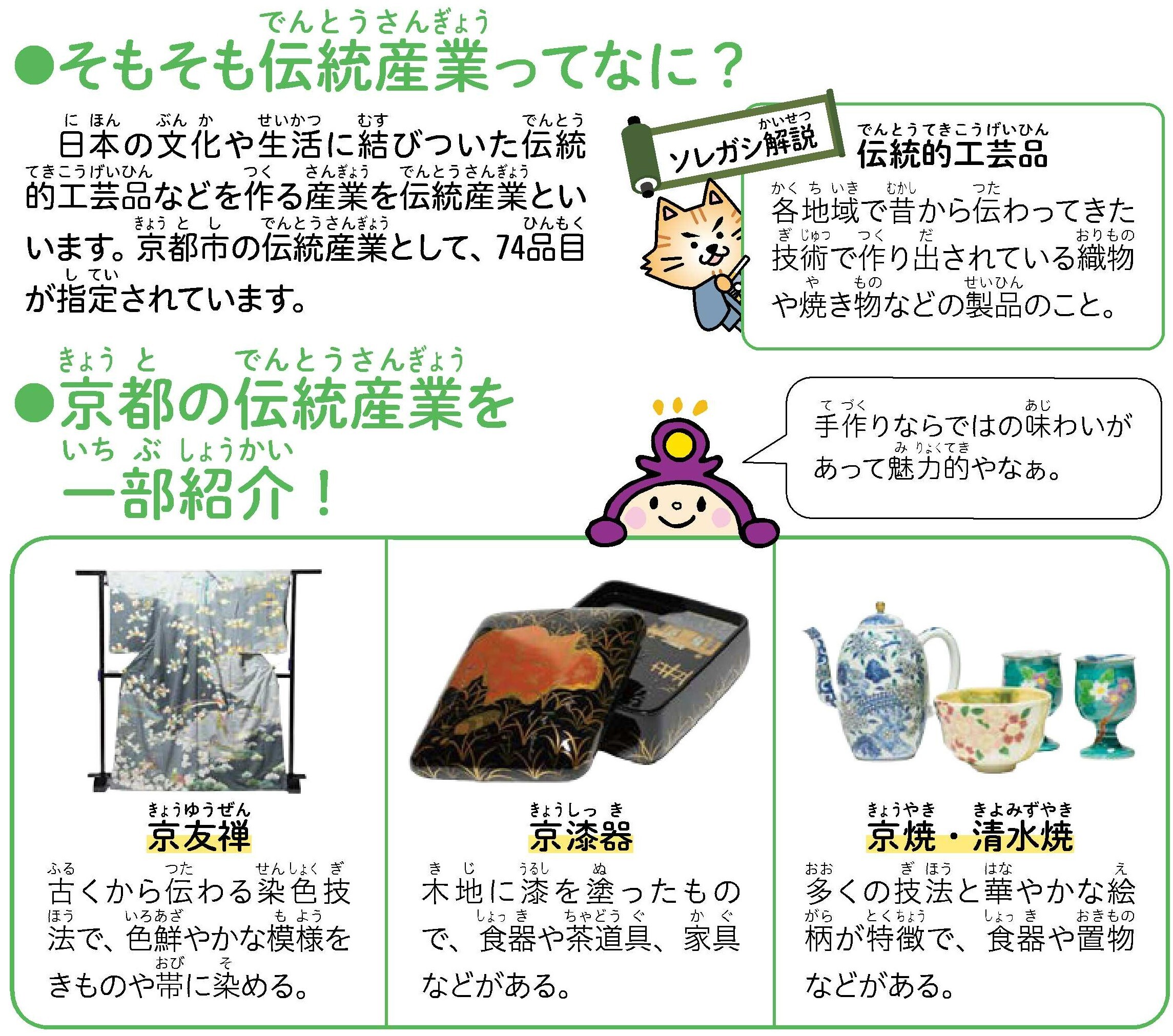 伝統産業と京都の伝統産業の一部について、説明している画像