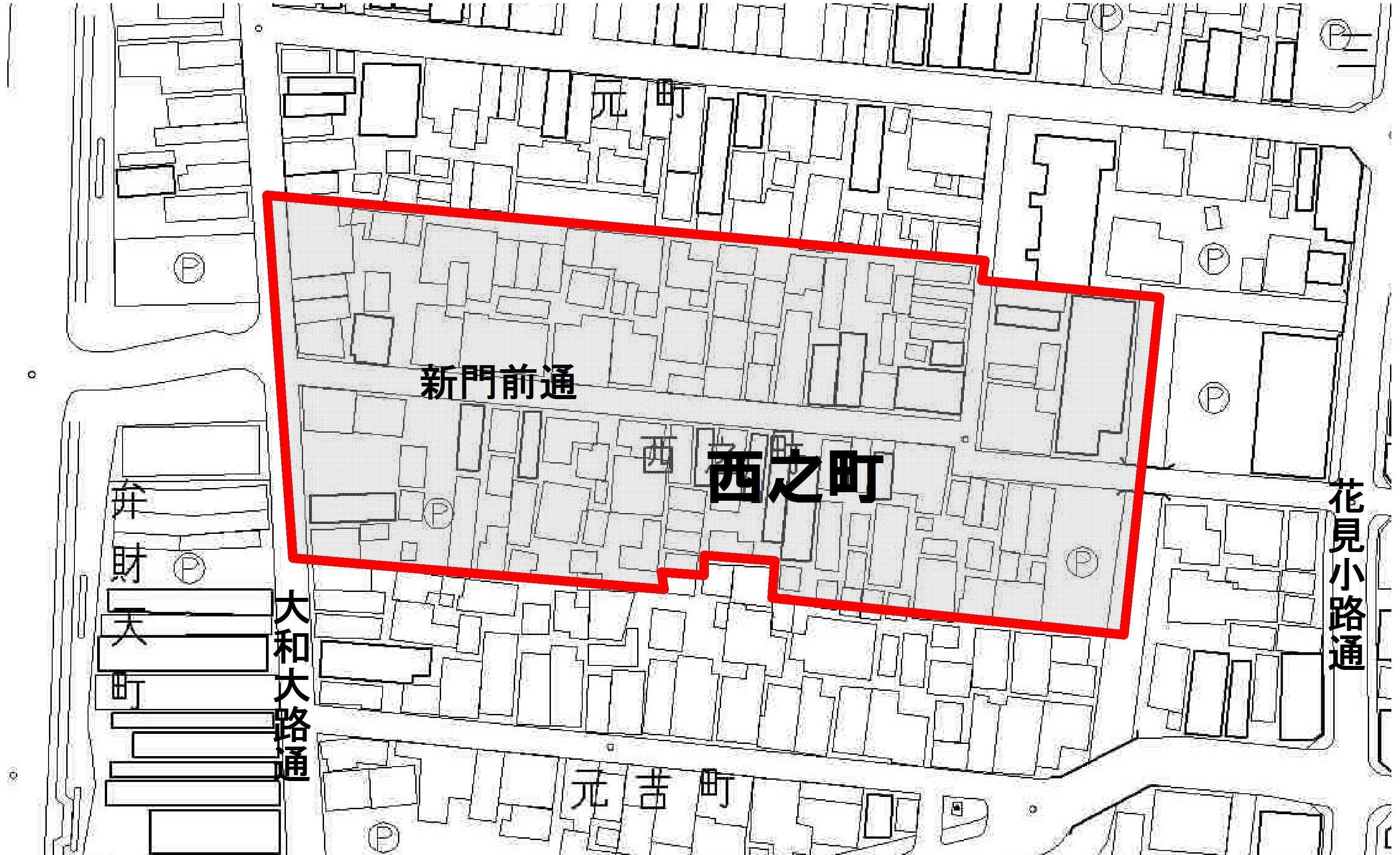 西之町まちづくり協議会の活動区域図