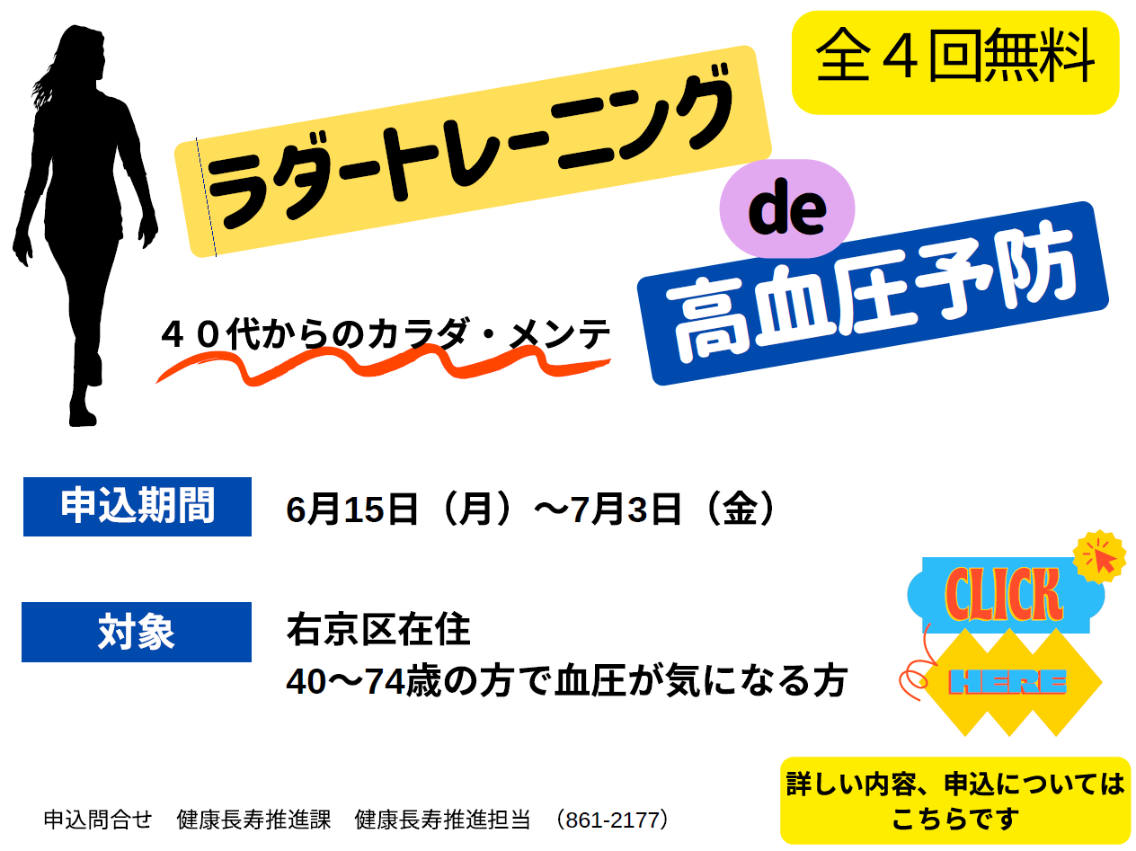 令和8年度　地域における健康づくり事業「ラダートレーニングde高血圧予防」の開催について